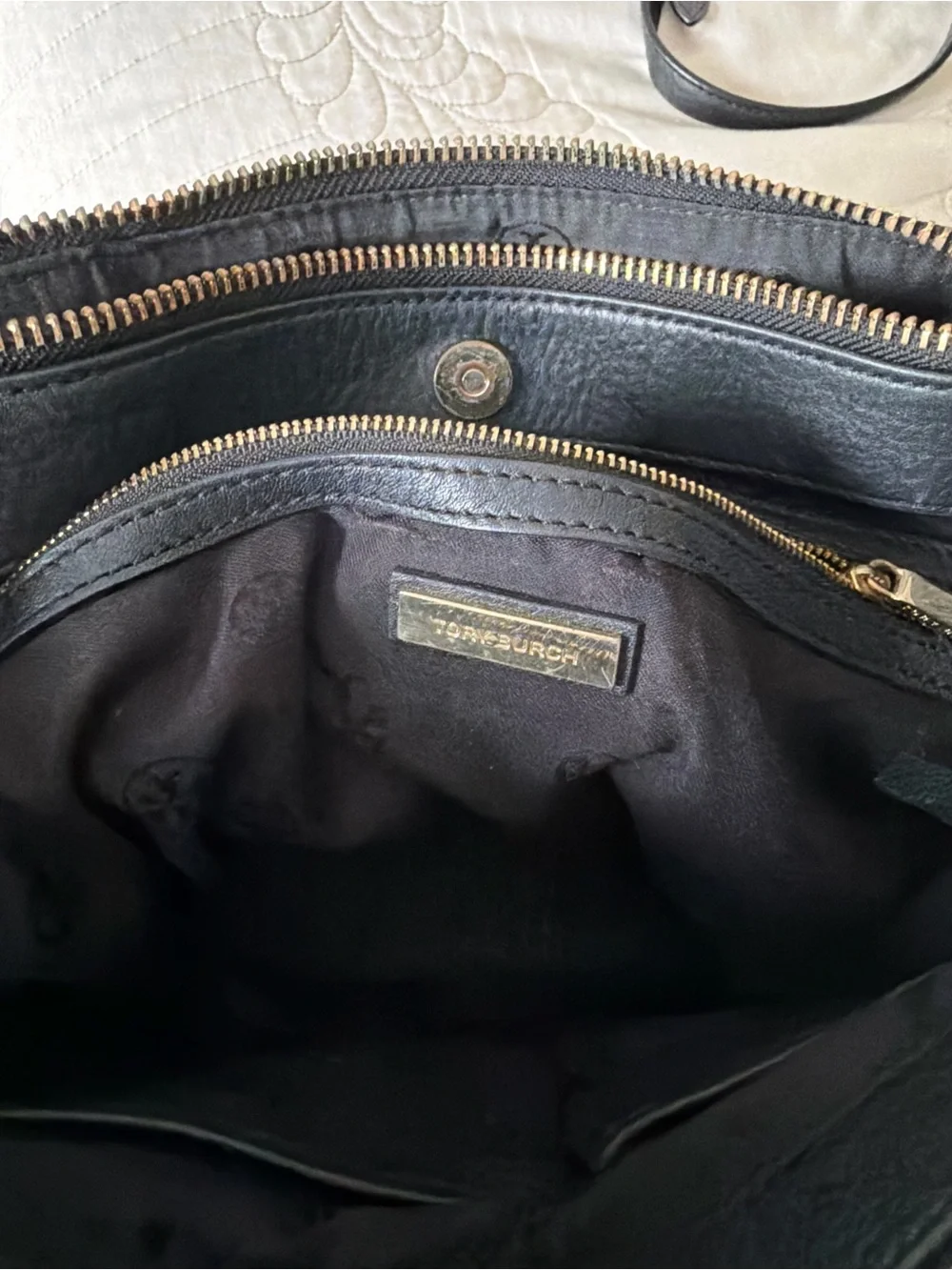 Tory Burch - Black Pebbled Leather Satchel with Gold Hardware - Picture 12 of 15